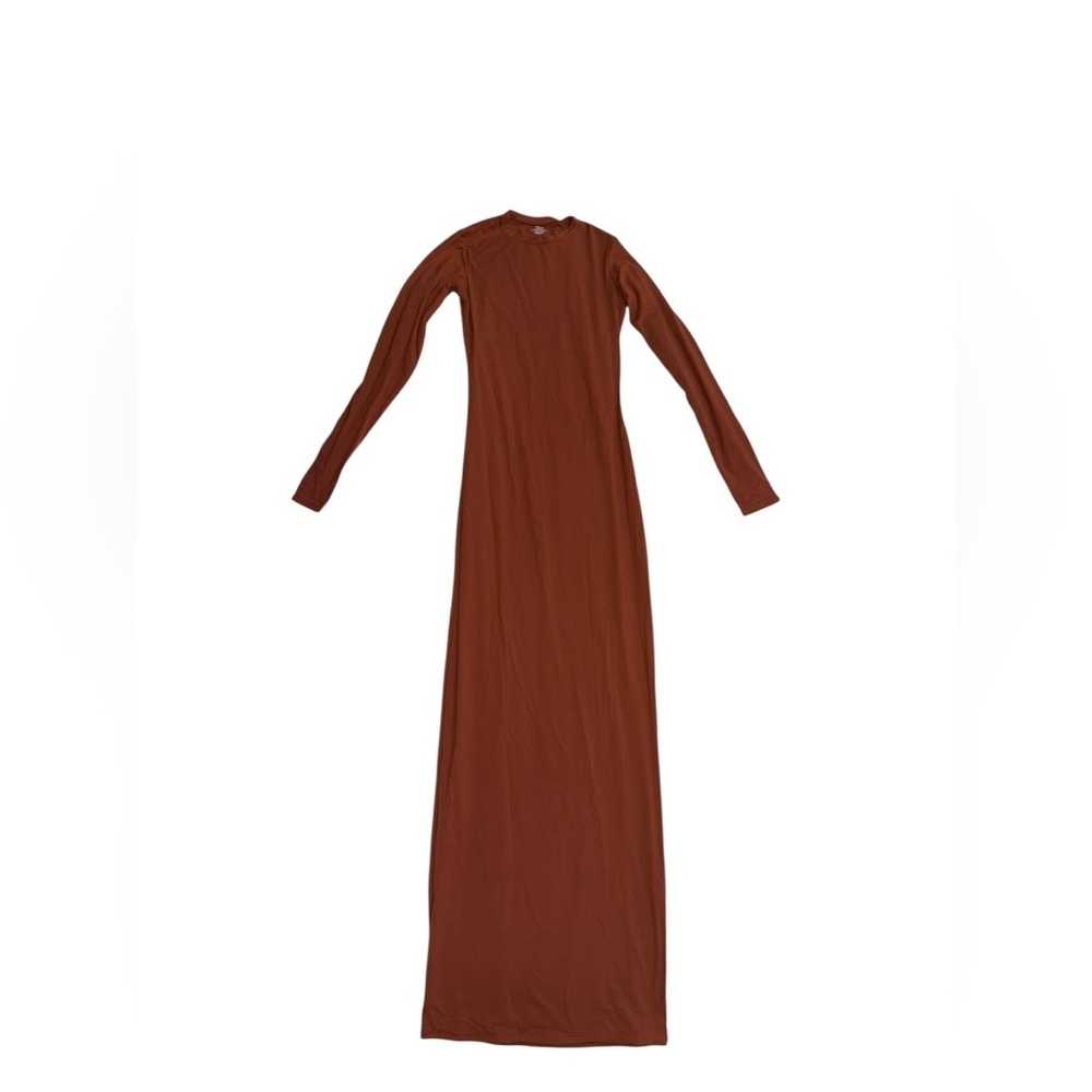 SKIMS Fits Everybody Long Sleeve Crew Mock Neck Midi Dress - Size Medium - Picture 2 of 7